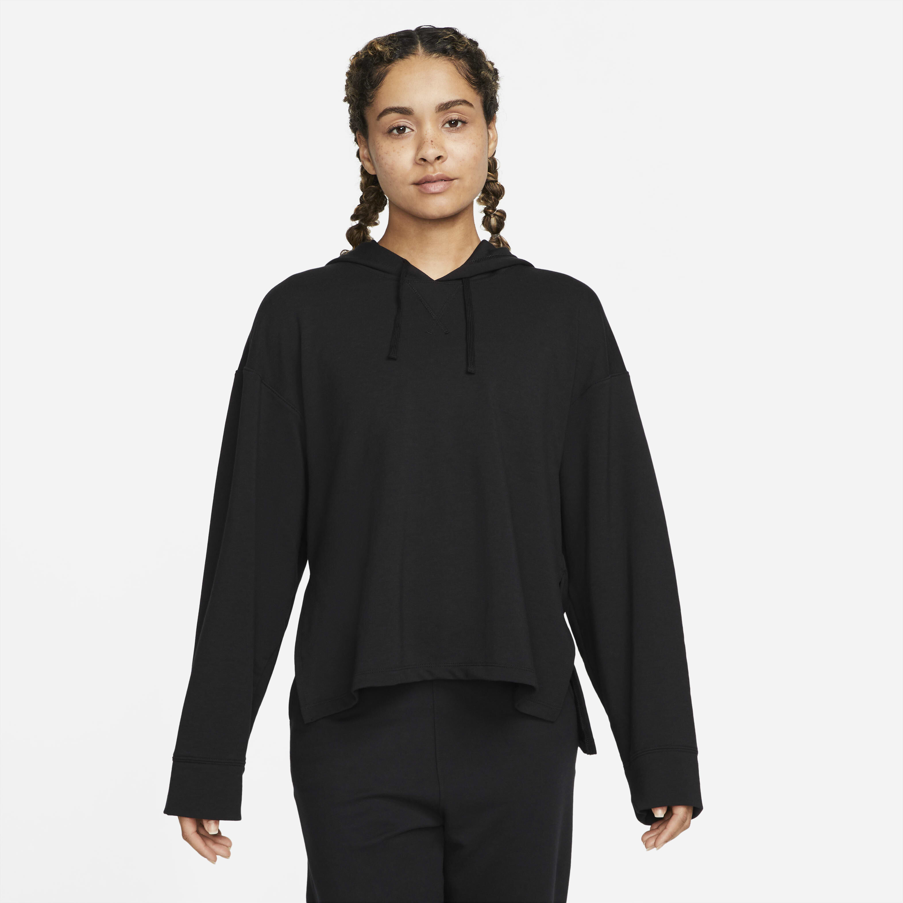 Buy Nike Yoga Dri FIT Women s Fleece Hoodie Black Iron Grey Nike Saudi Official