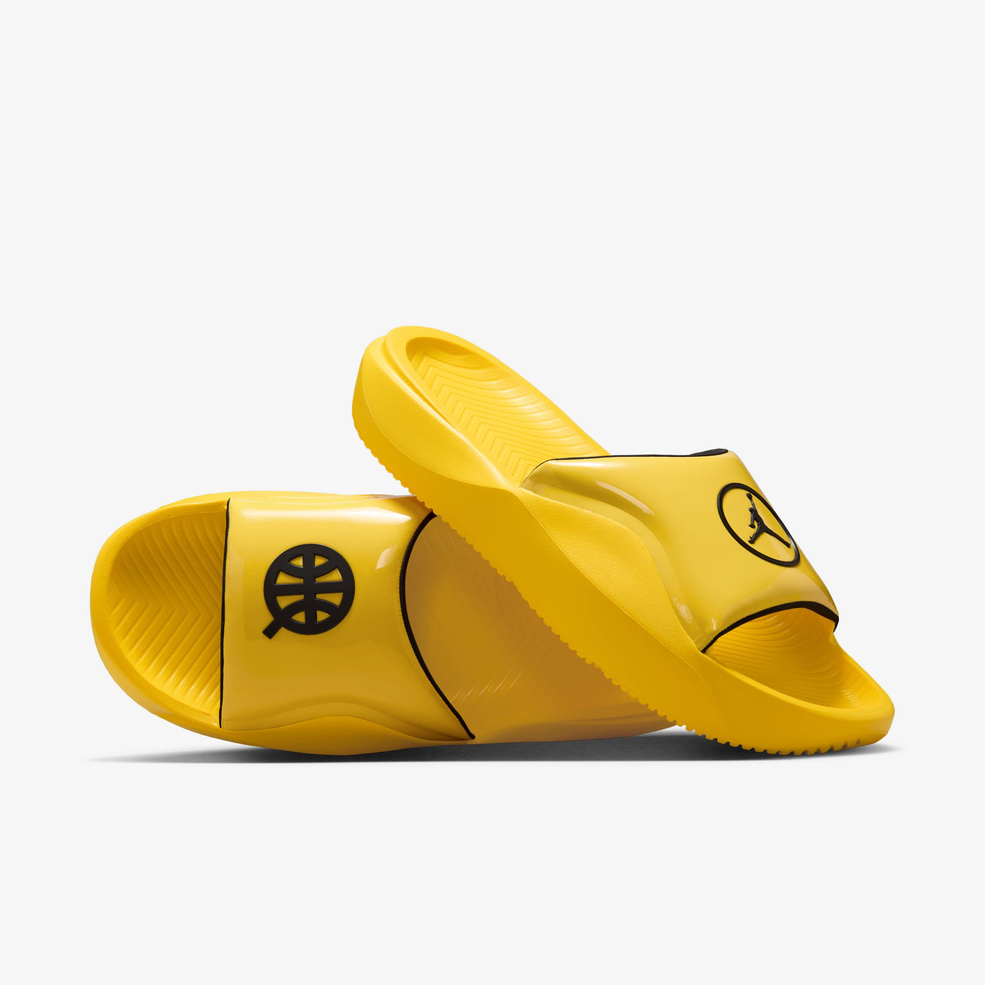 black and yellow jordan slides