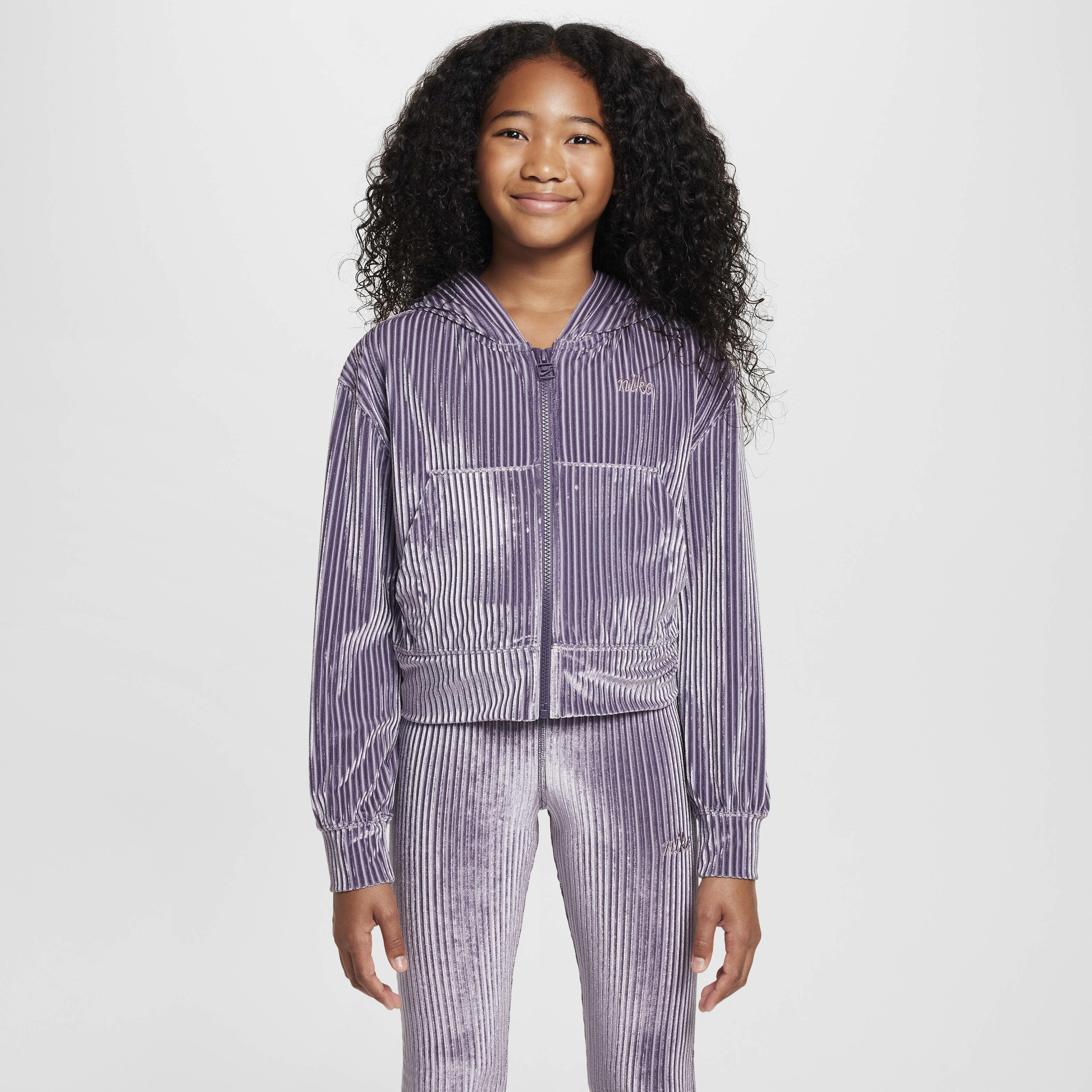 Buy Nike Sportswear Older Kids' (Girls') Full-Zip Ribbed Hoodie - Dark  Raisin/Taupe Grey | Nike Saudi Official