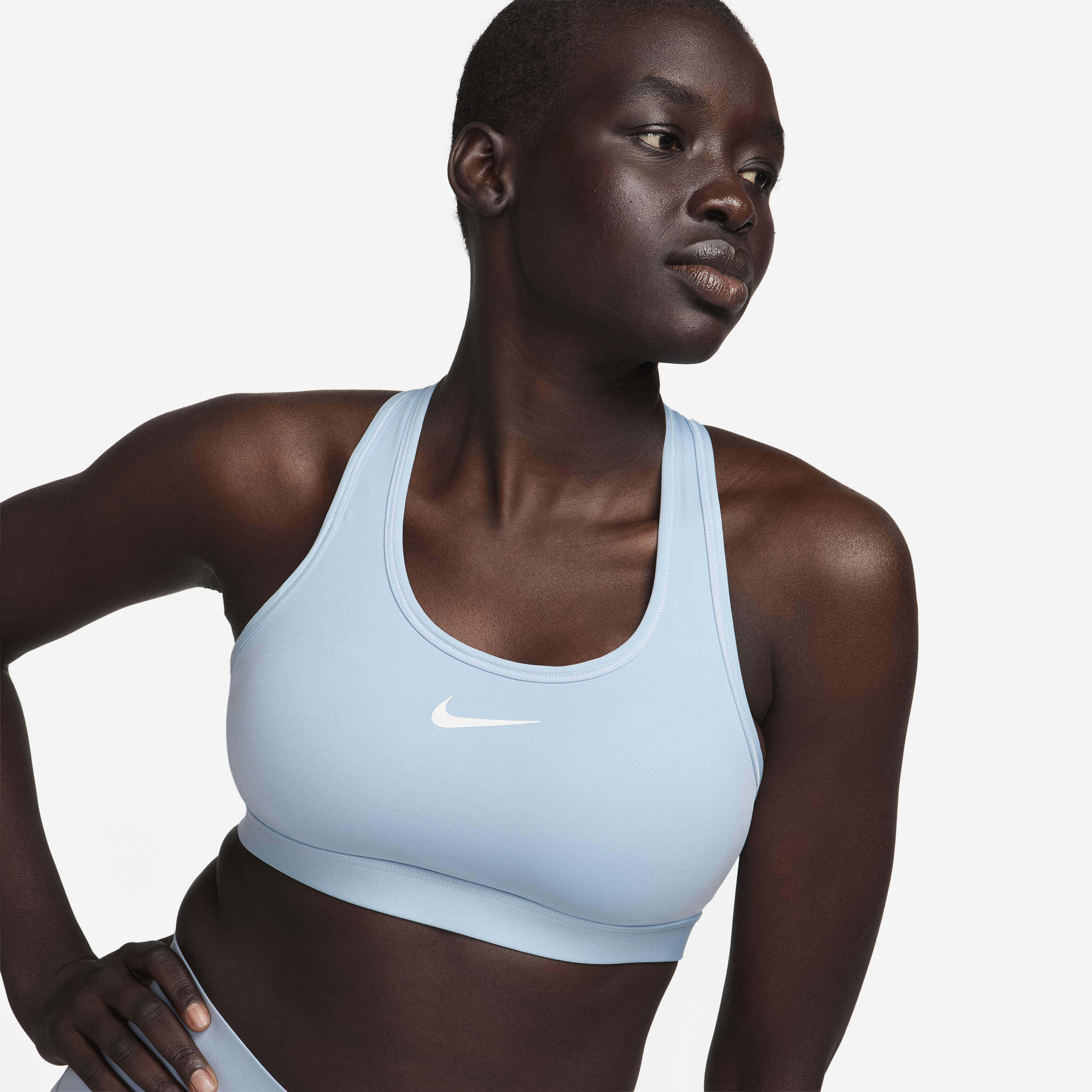 Buy Nike Swoosh Medium Support Women s Padded Sports Bra Light Armoury Blue White Nike Saudi Official