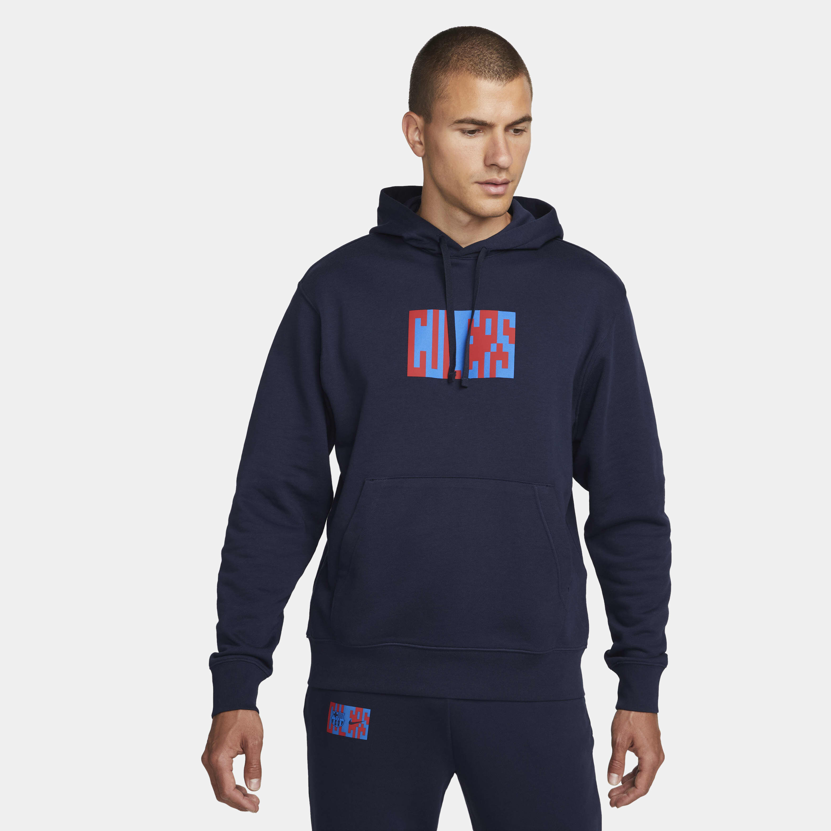 Buy F.C. Barcelona Men s French Terry Football Hoodie Obsidian Midnight Navy Nike Saudi Official