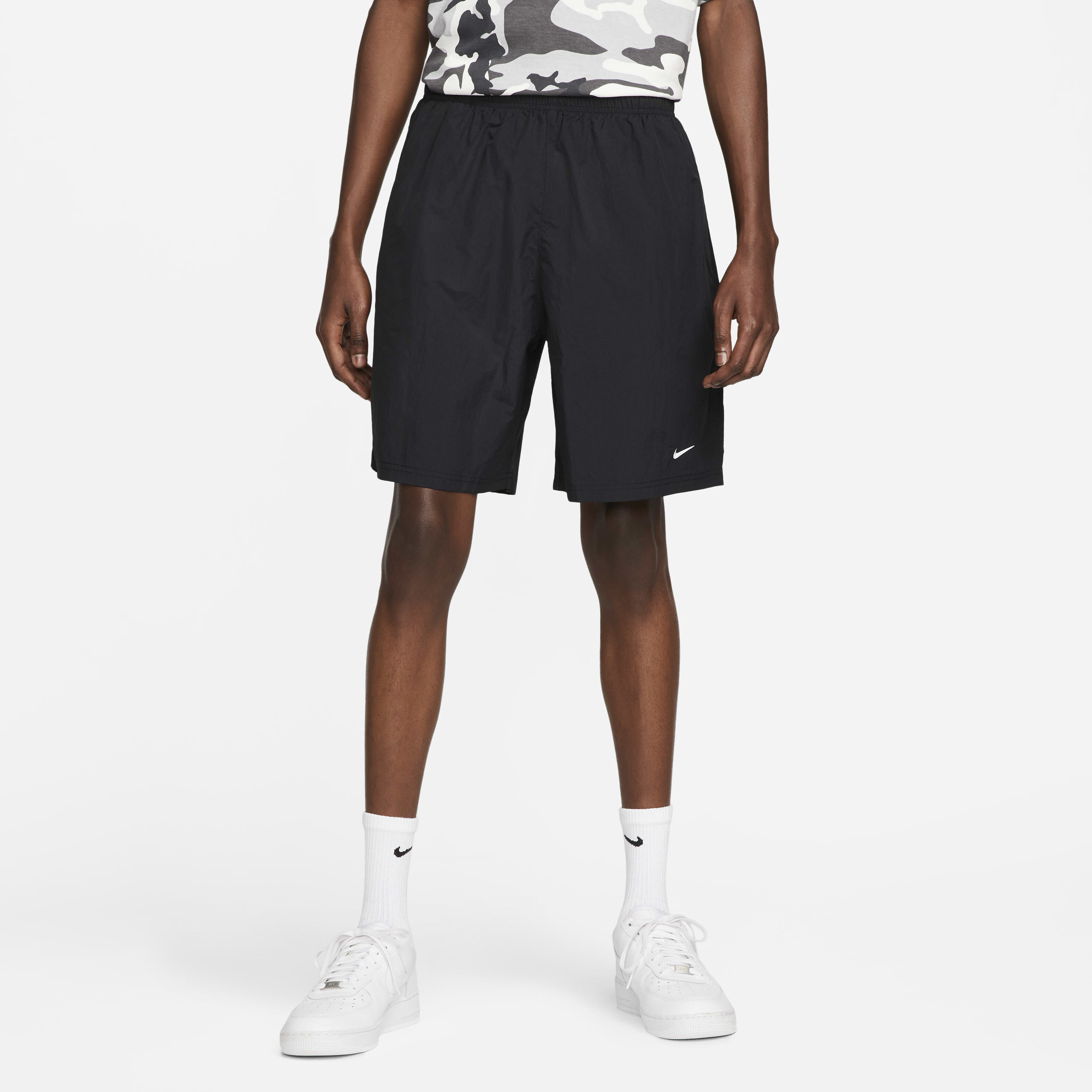 Buy Nike Solo Swoosh Men s Woven Shorts Black White Nike Saudi Official