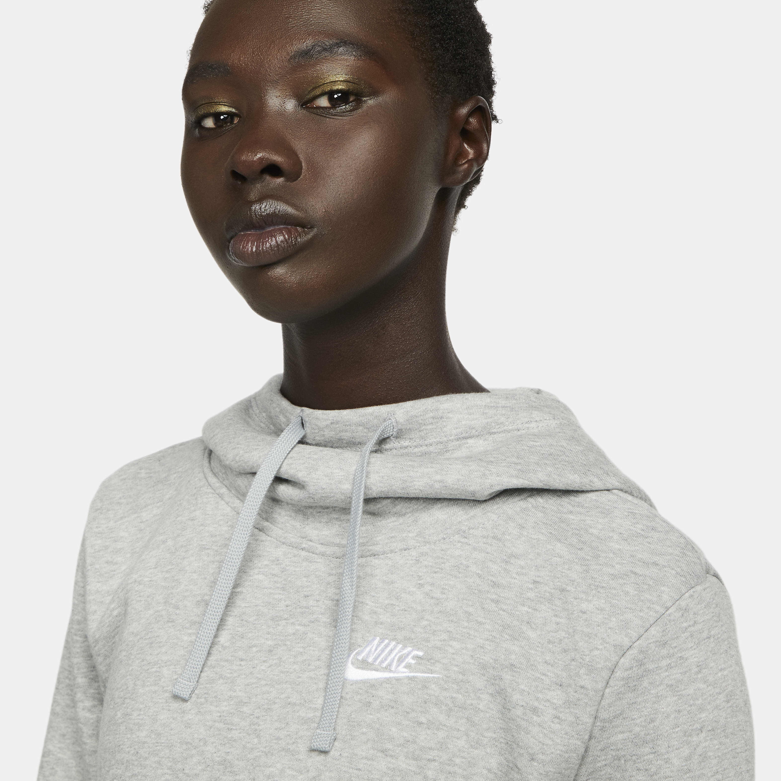 Buy Nike Sportswear Club Fleece Women s Funnel Neck Hoodie Dark Grey Heather White Nike Saudi Official