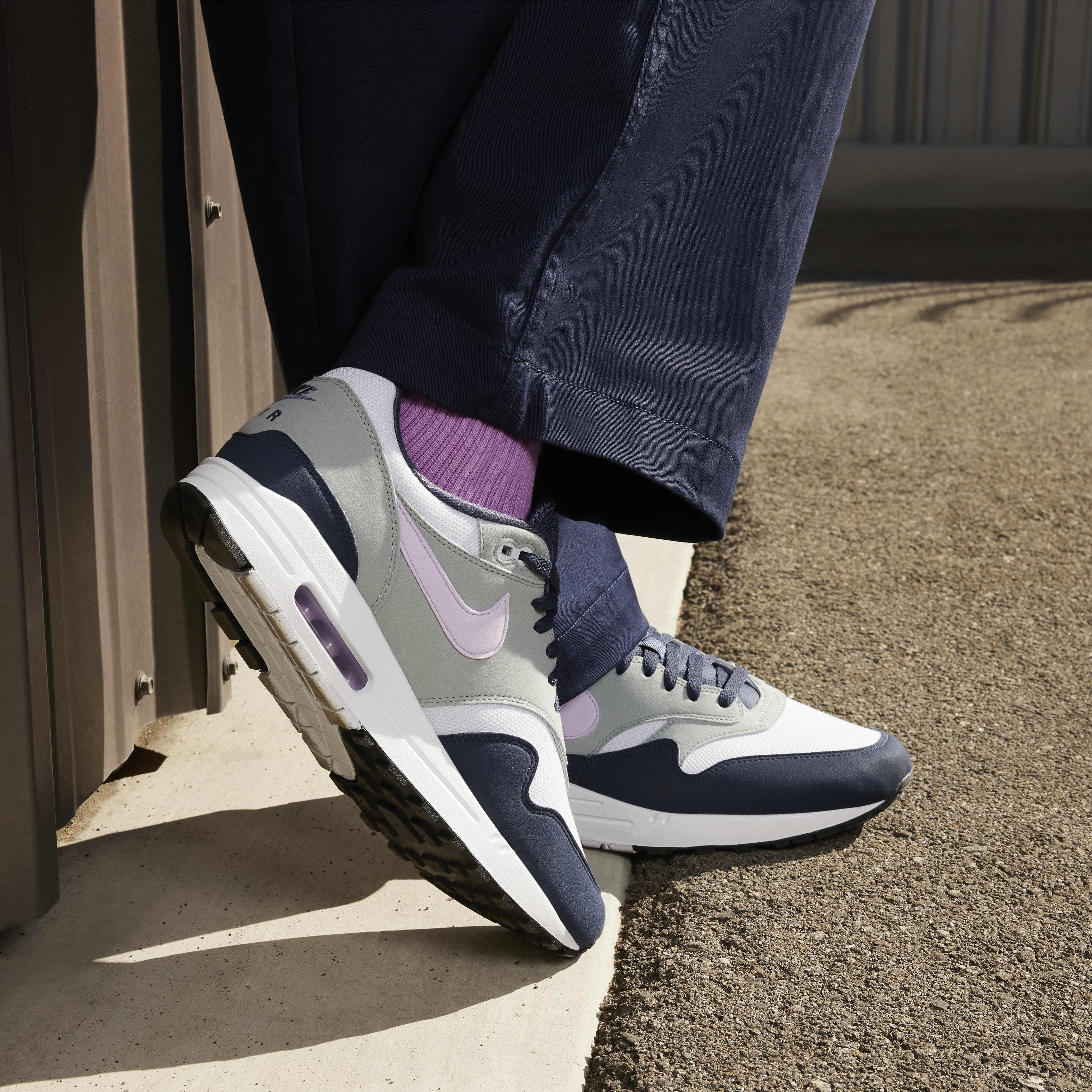 Buy Nike Air Max 1 Men s shoes Football Grey Thunder Blue Light Pumice Lilac Bloom Nike Saudi Official
