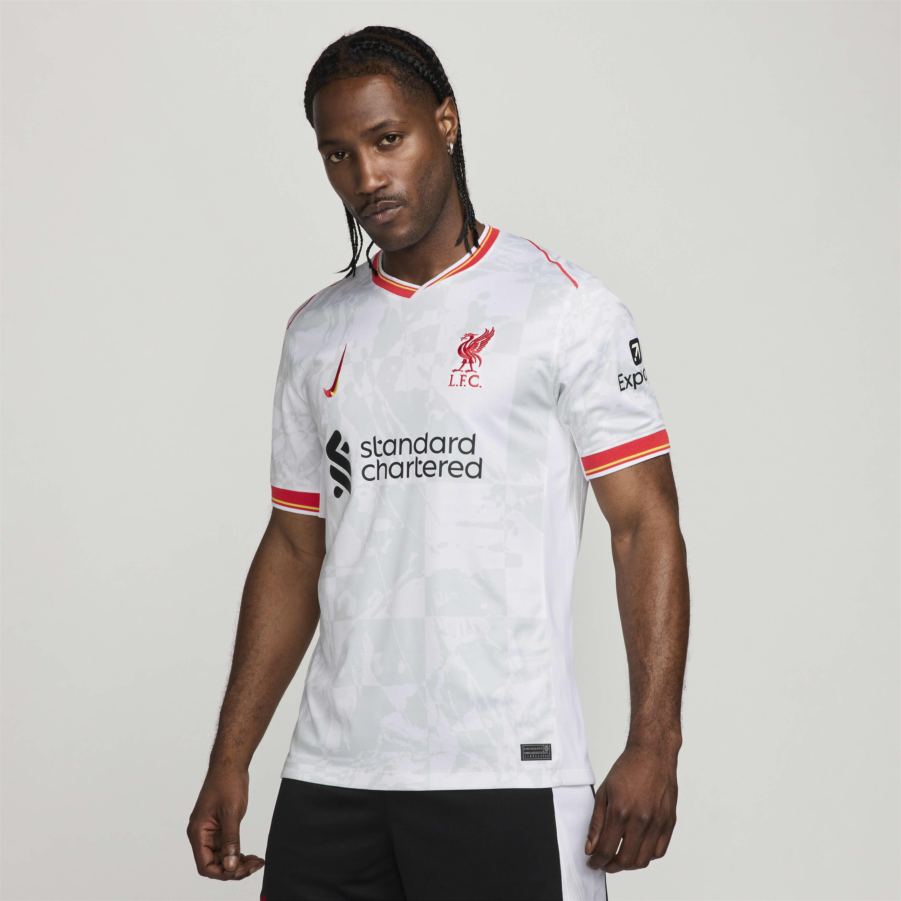 Buy Liverpool F.C. 2024 25 Stadium Third Men s Nike Dri FIT Football Replica Shirt White Pure Platinum Black Global Red Nike Saudi Official