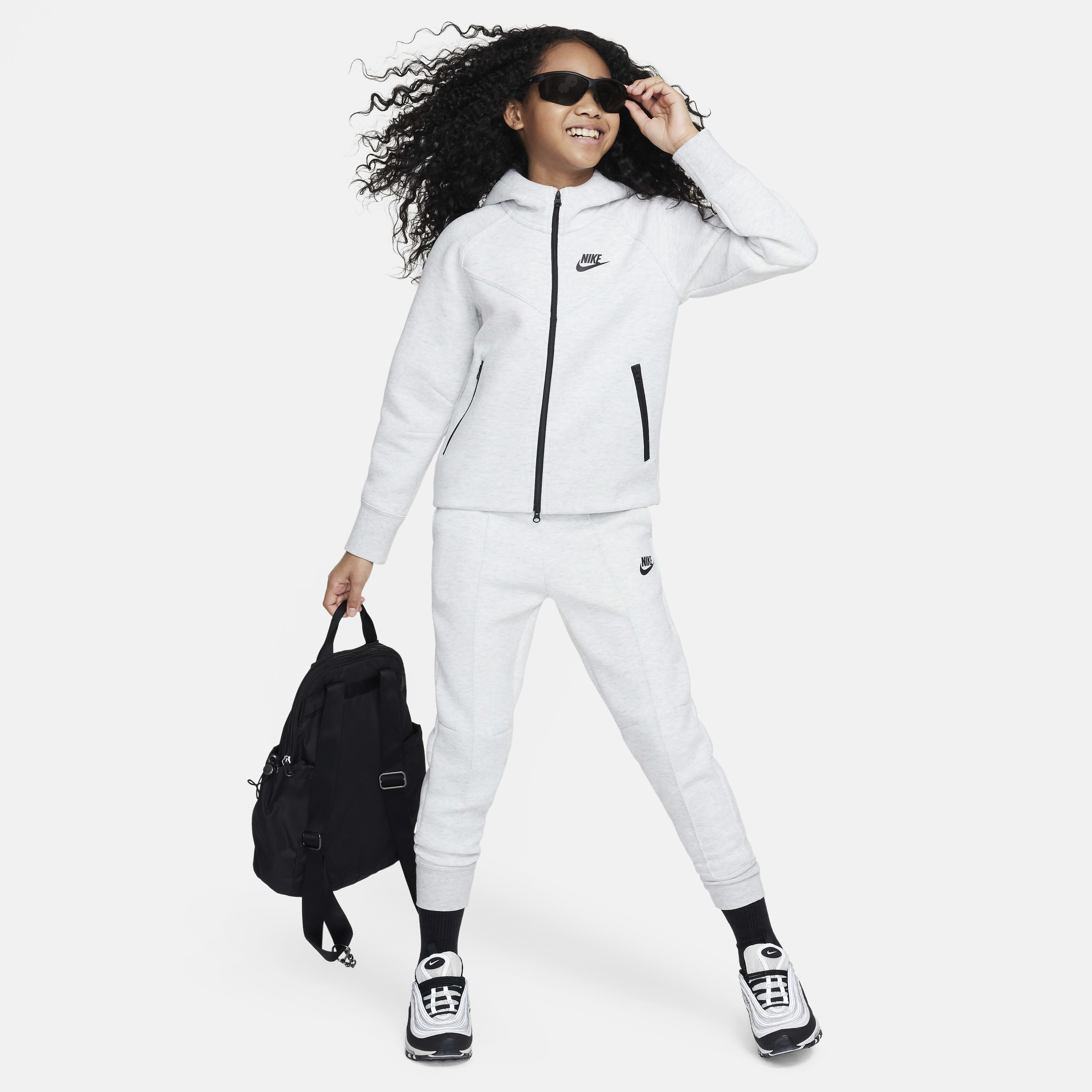 Buy Nike Sportswear Tech Fleece Older Kids Girls Full Zip Hoodie Light Grey Heather Black Black Nike Saudi Official