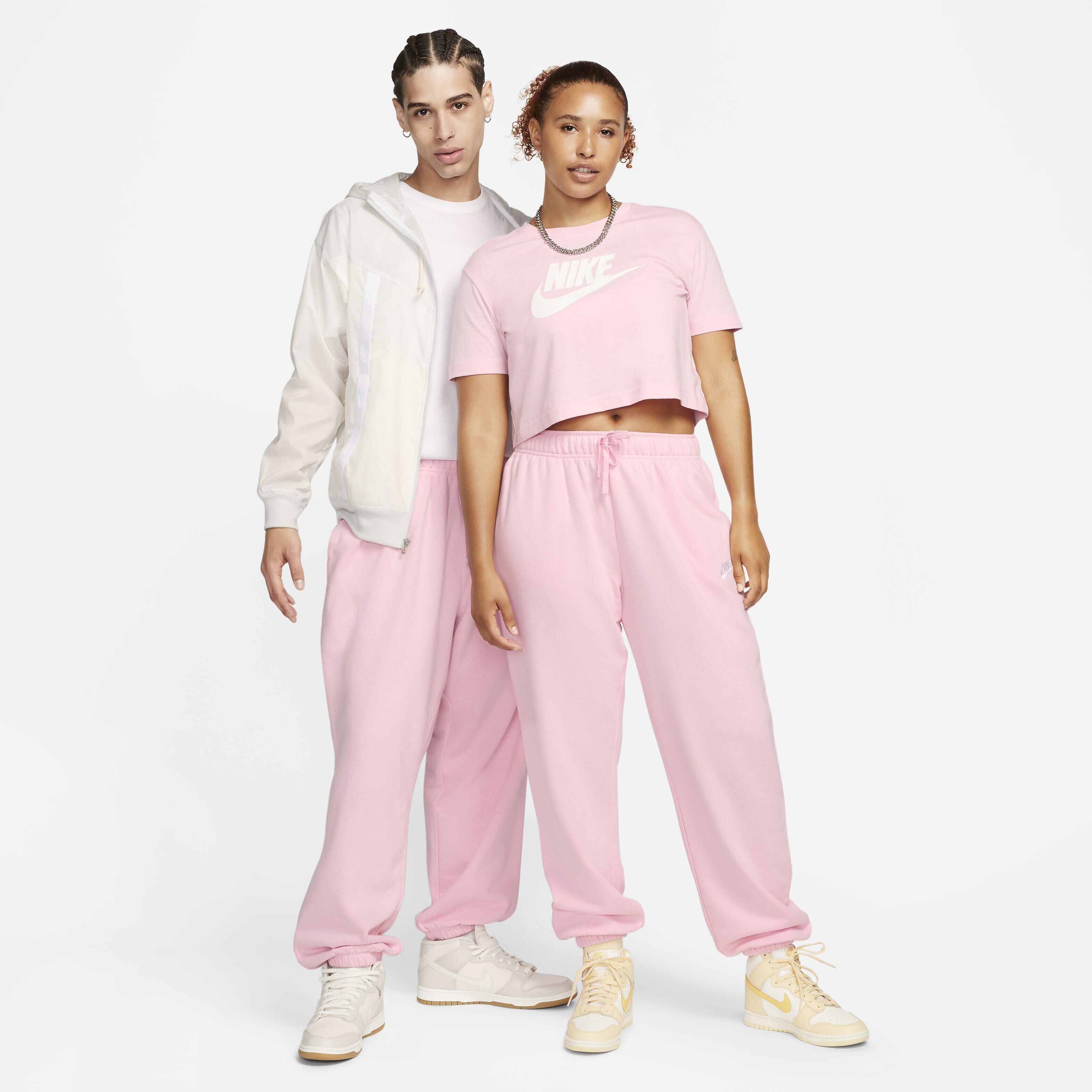 Buy Nike Sportswear Club Fleece Women s Mid Rise Oversized Tracksuit Bottoms Medium Soft Pink White Nike Saudi Official