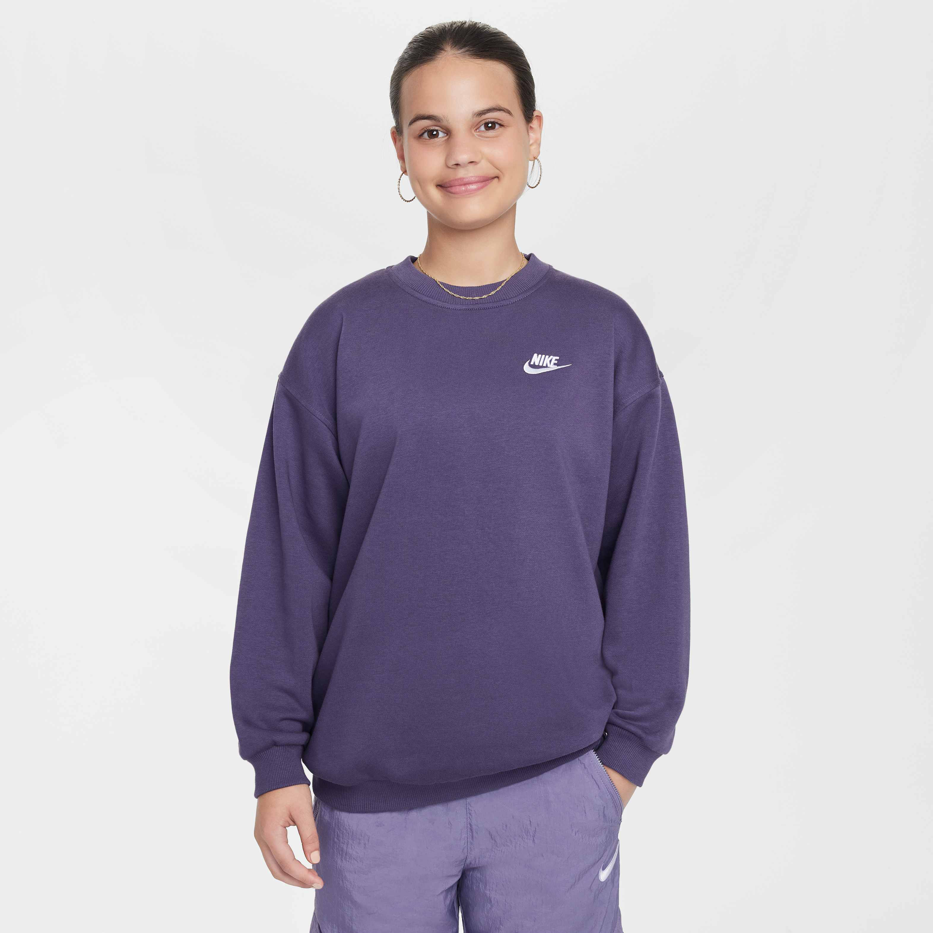 nike club crew neck sweat in dusty purple