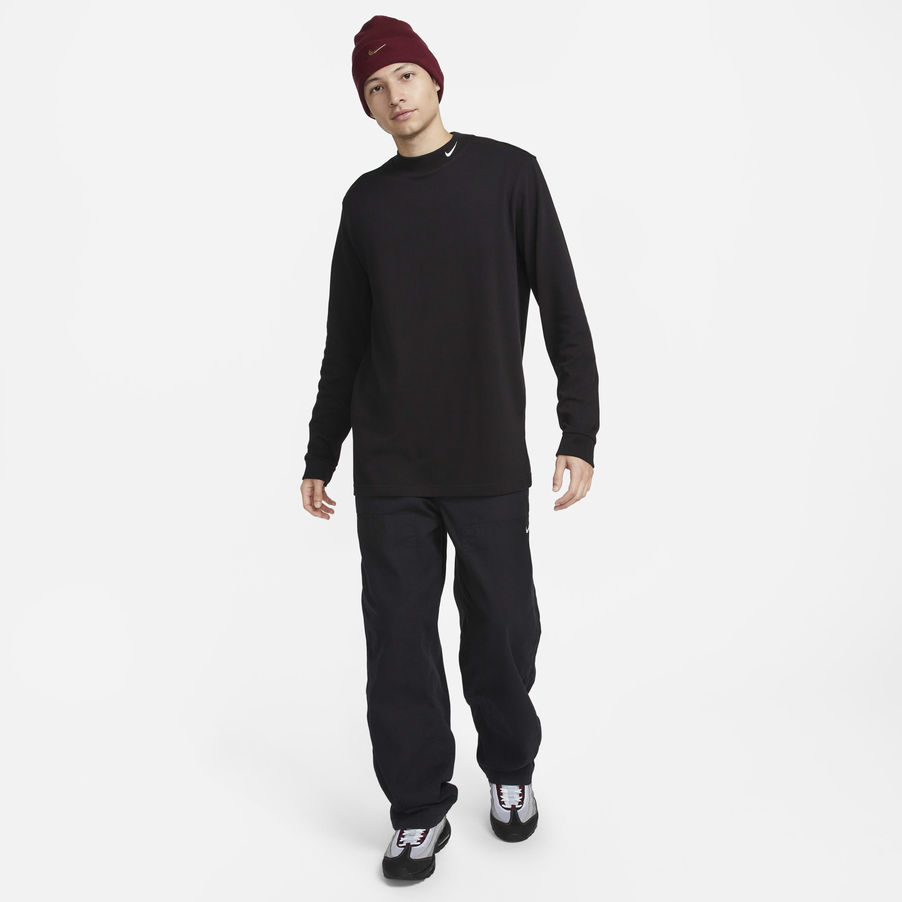 Buy Nike Life Men's Long-Sleeve Mock-Neck Top - Black/White