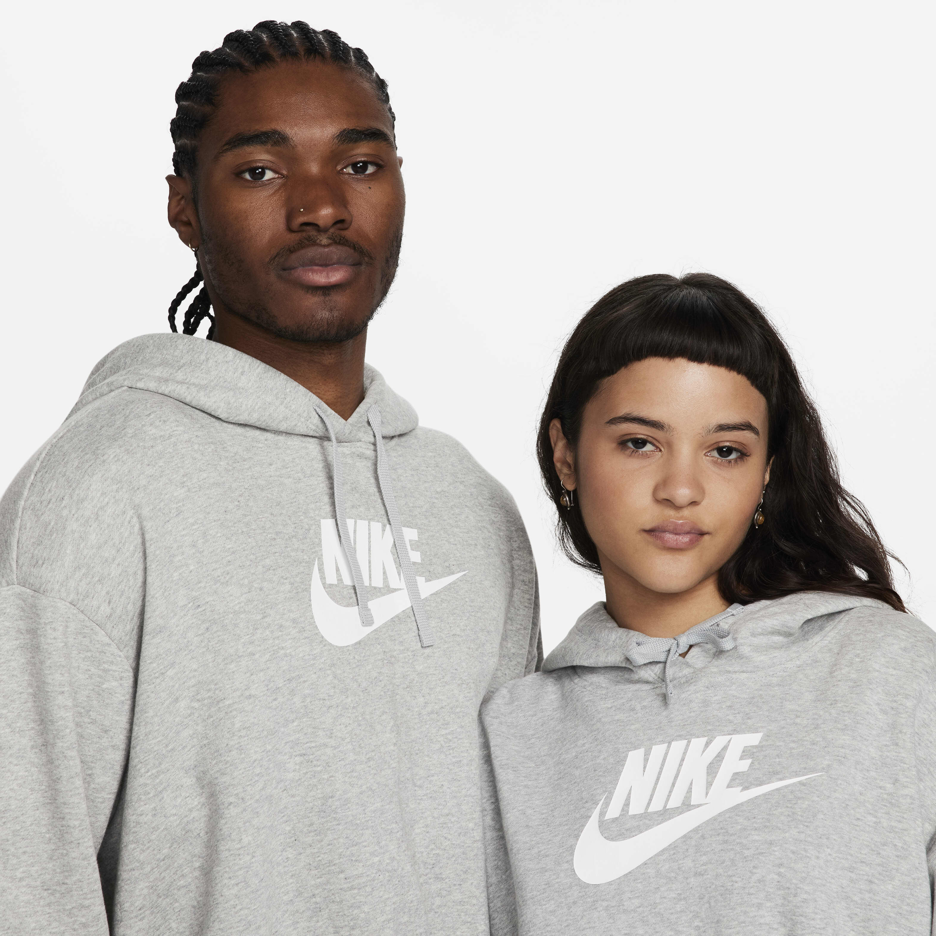 Buy Nike Sportswear Club Fleece Women s Oversized Crop Graphic Hoodie Dark Grey Heather White Nike Saudi Official