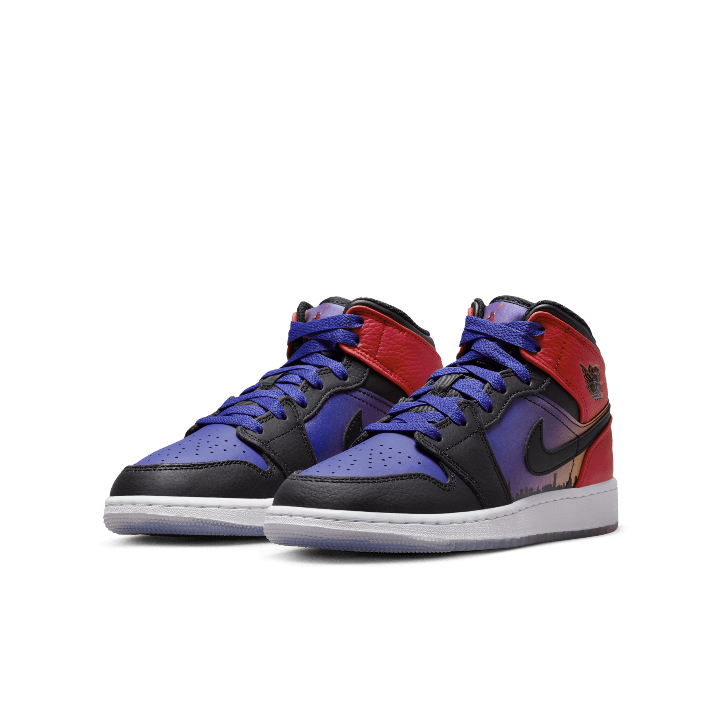 red and blue and black jordan 1
