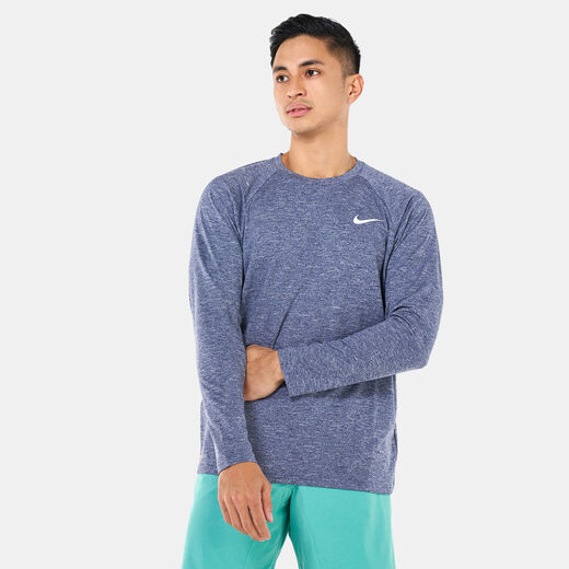 Swimwear-Nike Swim, Nike, Men's Heathered Long-Sleeve Hydroguard Swim Shirt