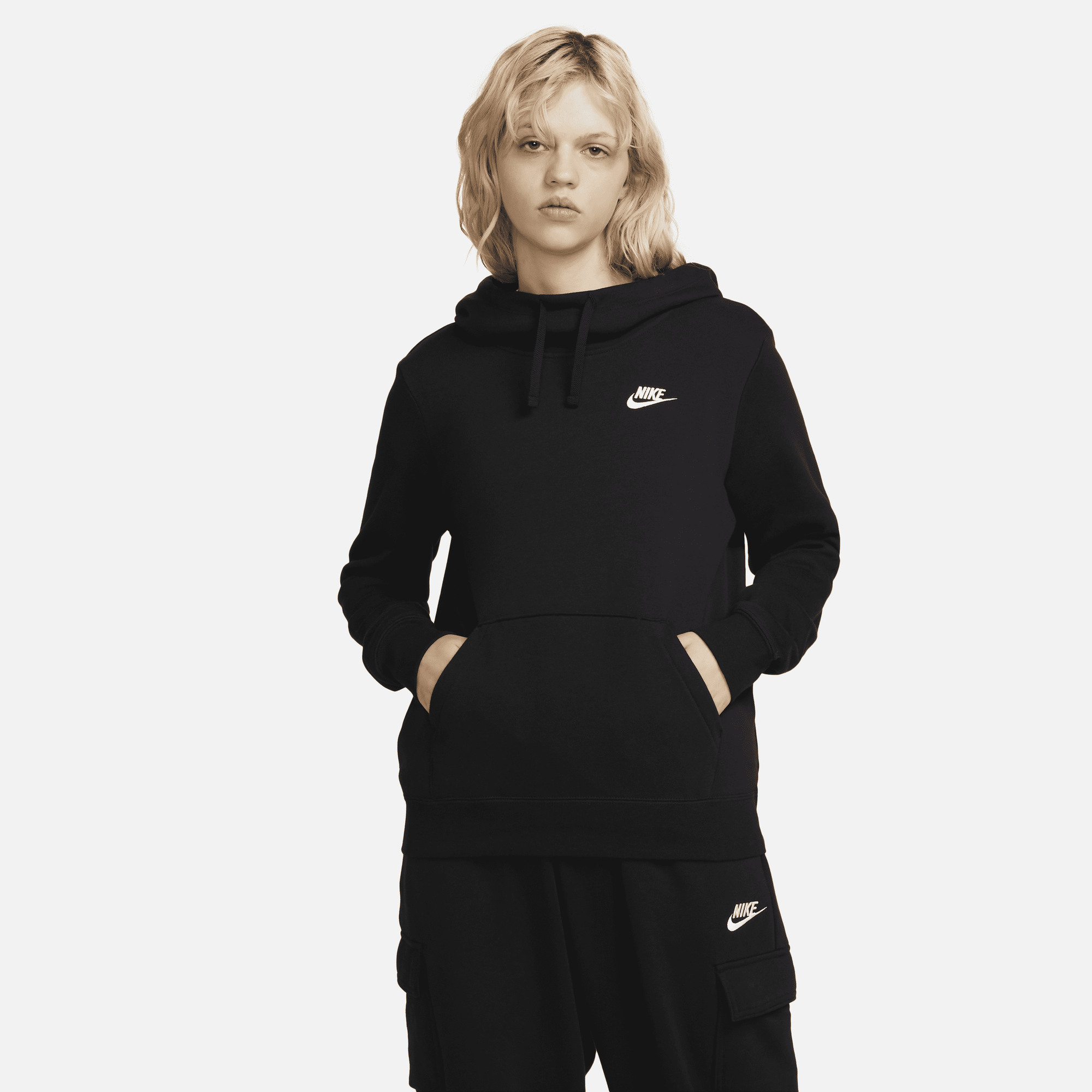 Nike, Sportswear Club Fleece Women's Hoodie Dress, Preto/Branco