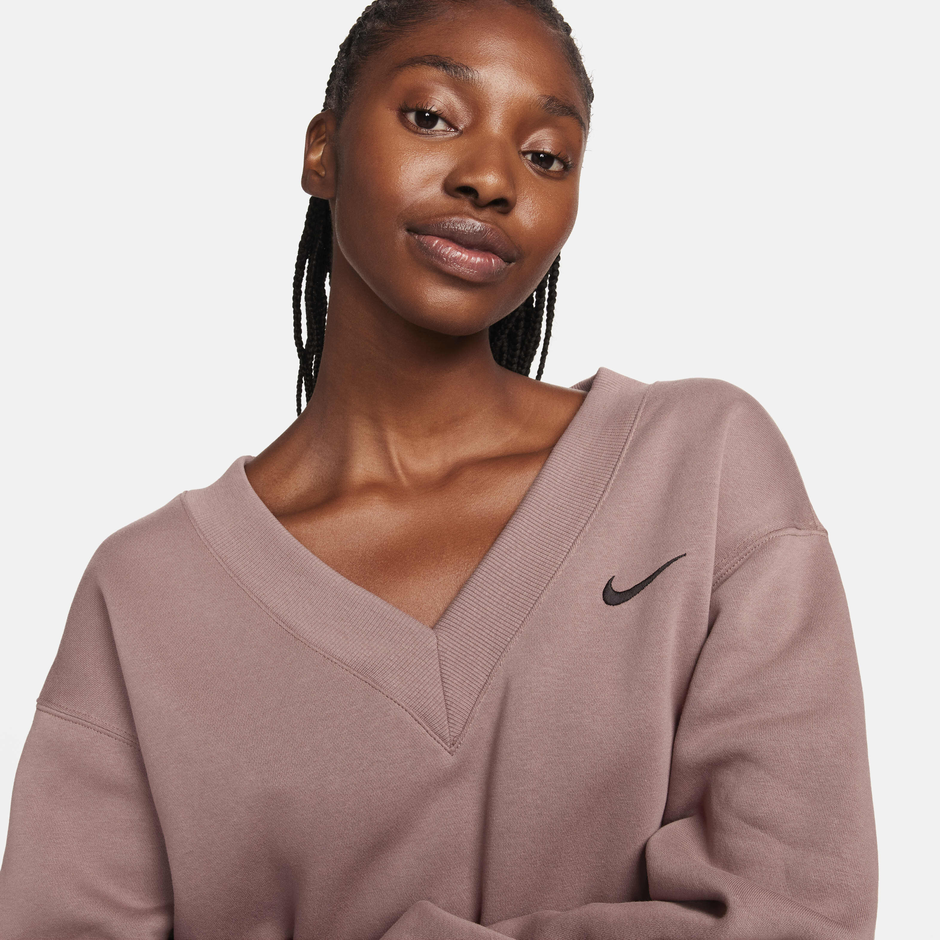 Buy Nike Sportswear Phoenix Fleece Women s Cropped V Neck Top Smokey Mauve Black Nike Saudi Official