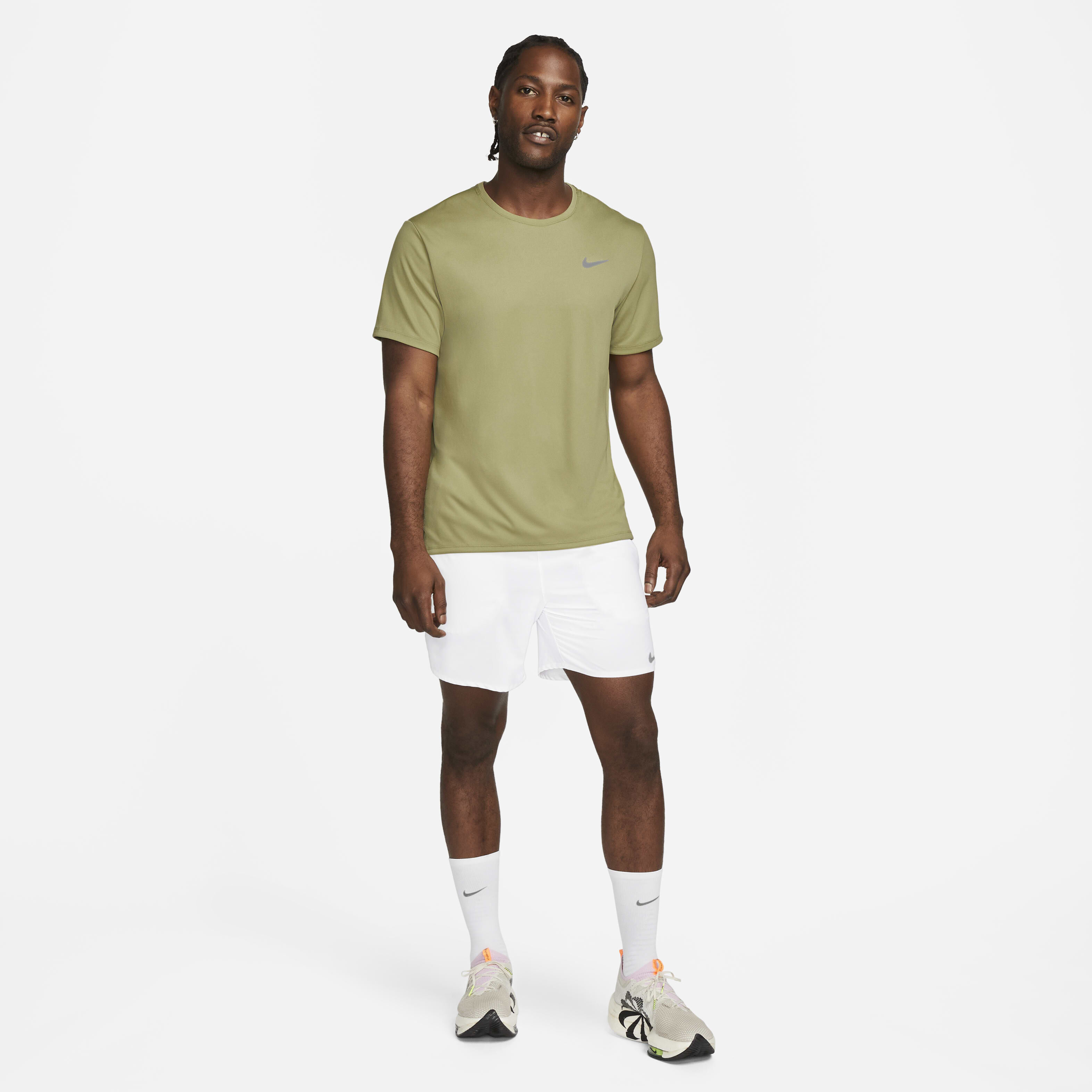 Buy Nike Miler Men s Dri FIT UV Short Sleeve Running Top Neutral Olive Nike Saudi Official