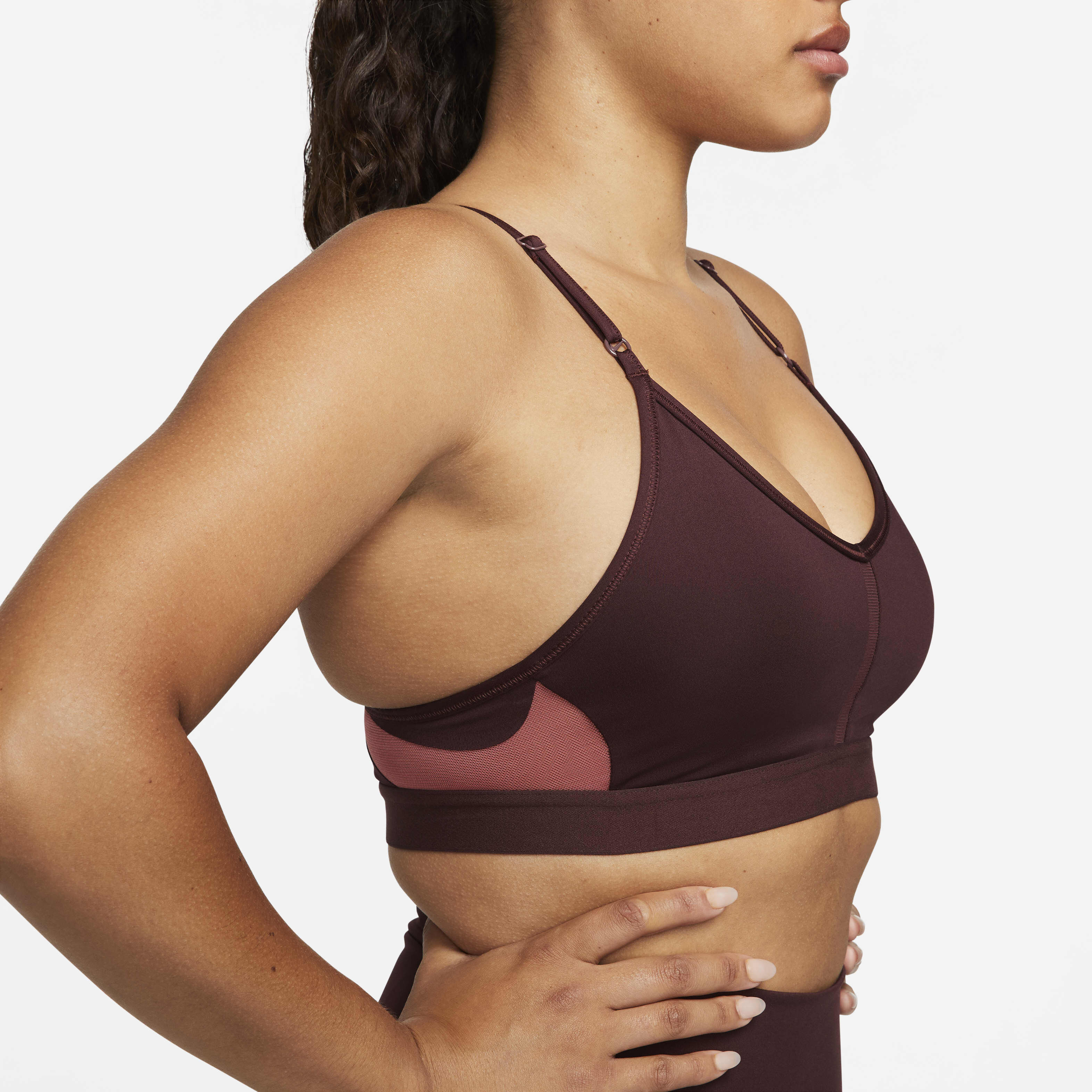 Buy Nike Indy Women s Light Support Padded V Neck Sports Bra Burgundy Crush Cedar Burgundy Crush White Nike Saudi Official