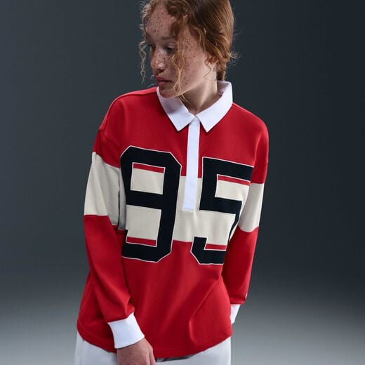 Clothing-Nike, Nike Sportswear, Women's Long-Sleeve Graphic Polo Top Clothing-Nike, Nike Sportswear, Women's Long-Sleeve Graphic Polo Top