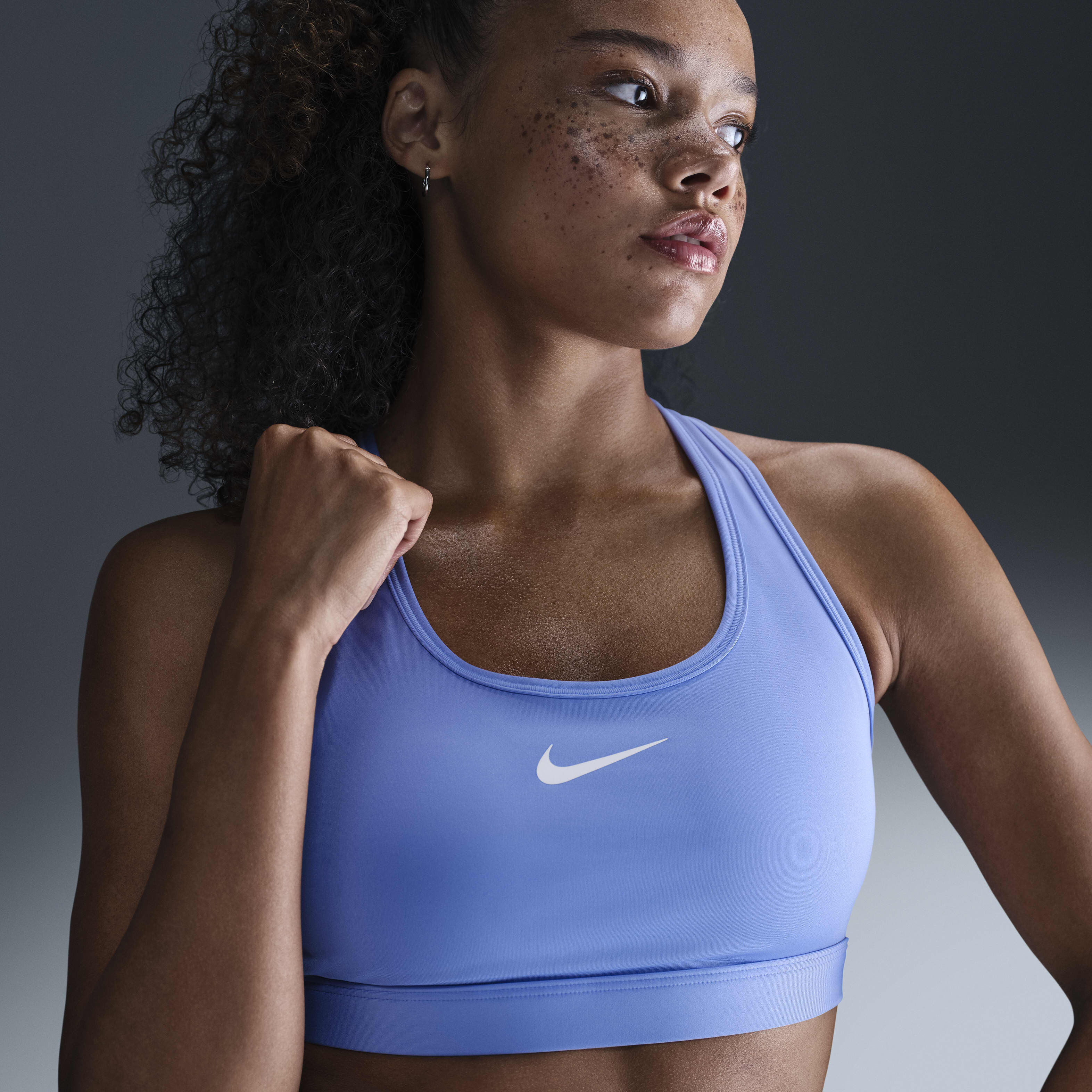 Buy Nike Swoosh Medium Support Women s Padded Sports Bra Royal Pulse White Nike Saudi Official