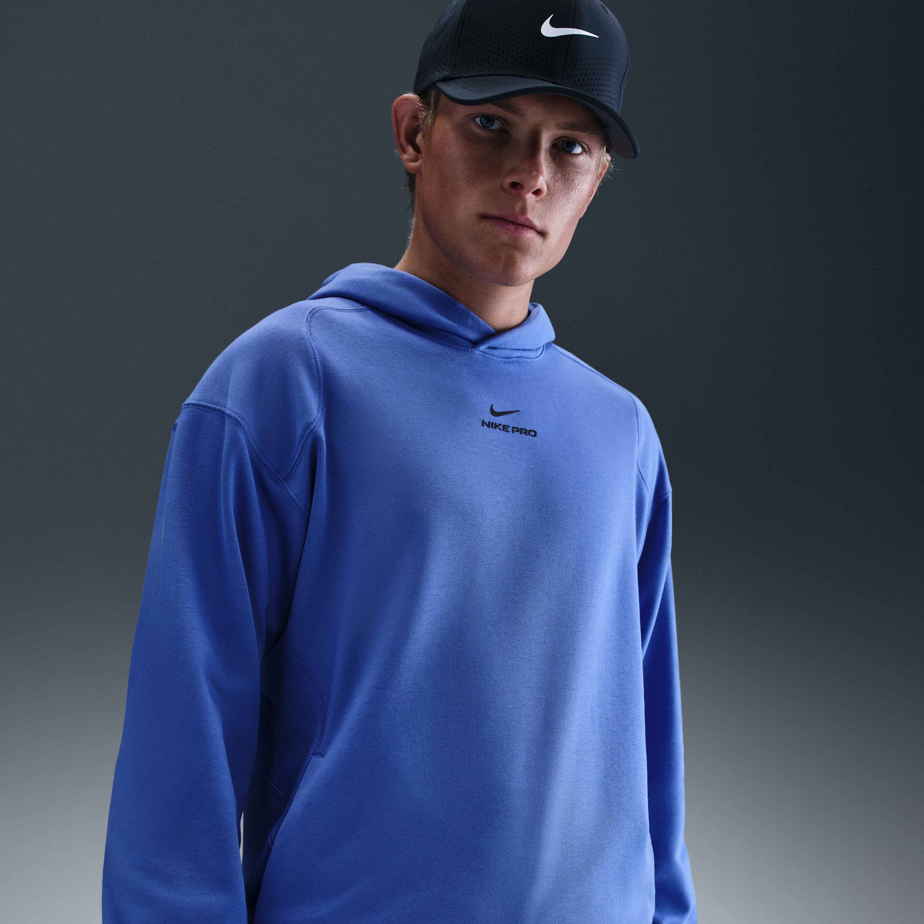 Buy Nike Pro Men's Dri-FIT Mid Layer Training Hoodie - Comet Blue/Black ...
