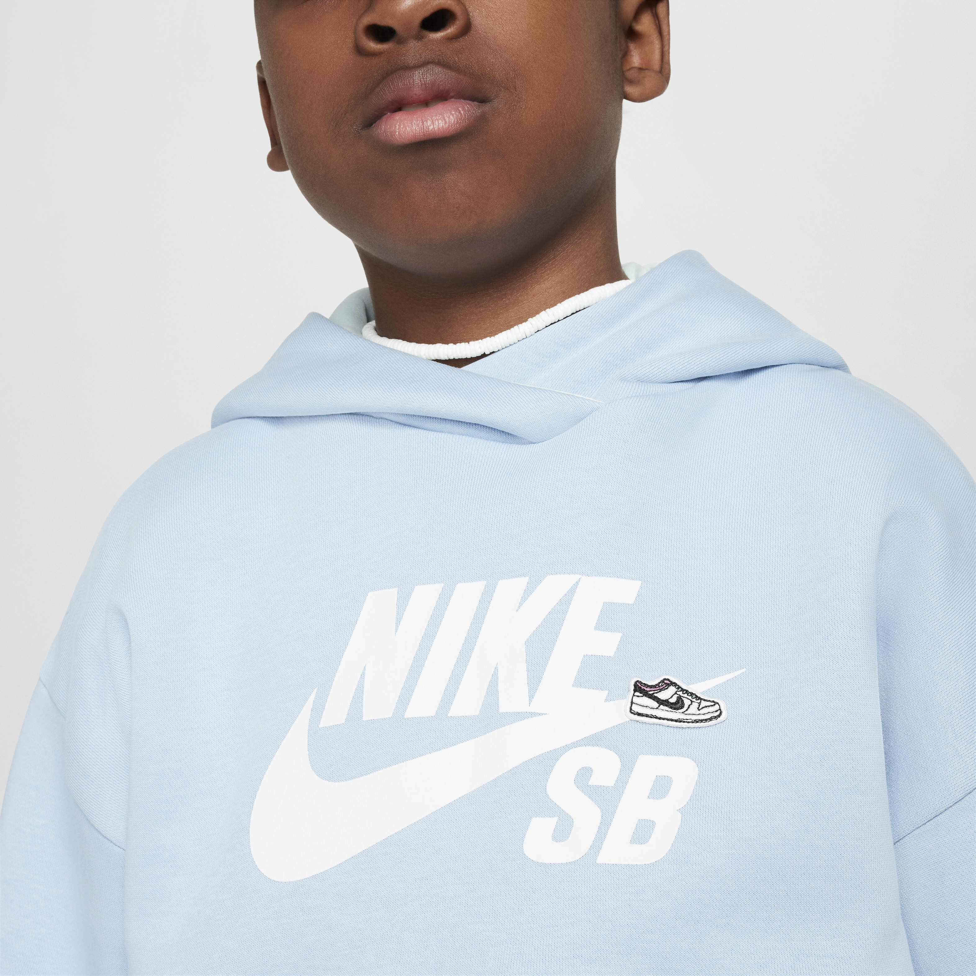 Buy Nike SB Icon Fleece EasyOn Older Kids Oversized Pullover Hoodie Light Armoury Blue Barely Green White Nike Saudi Official