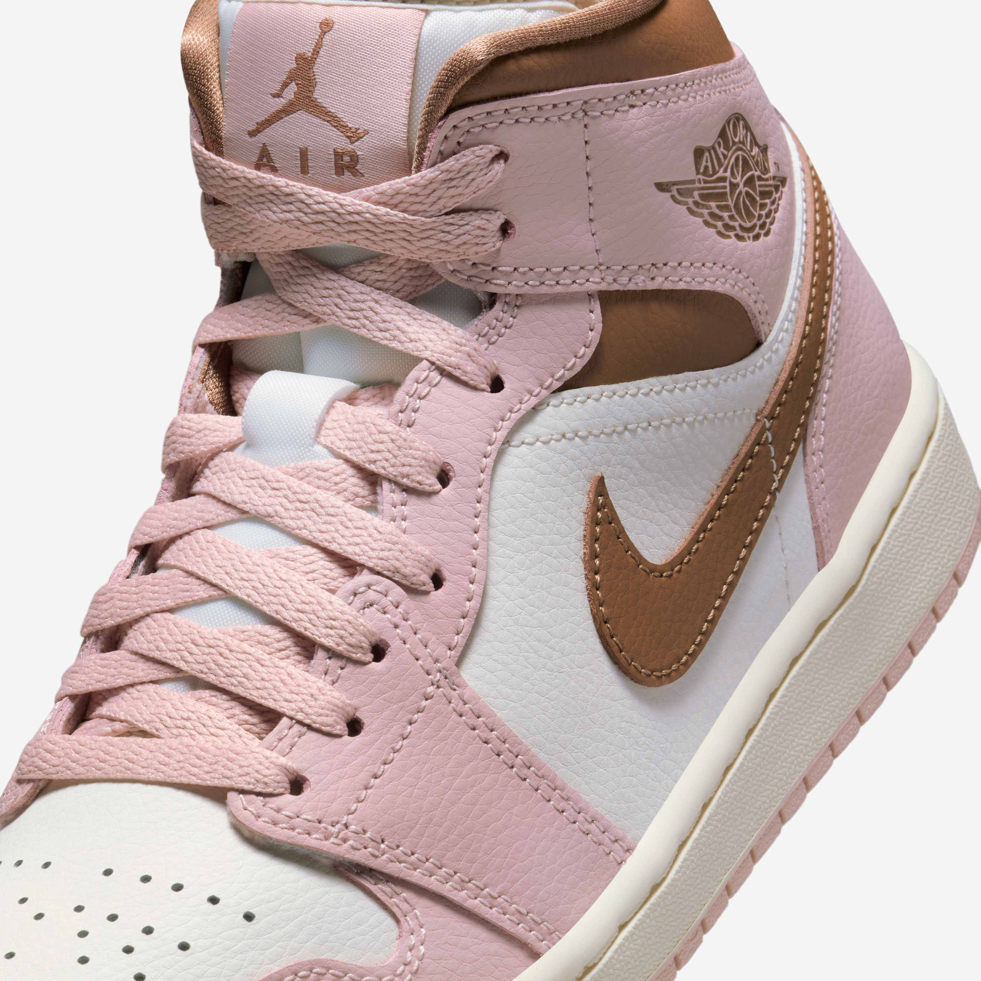 brown air jordan 1 with pink laces