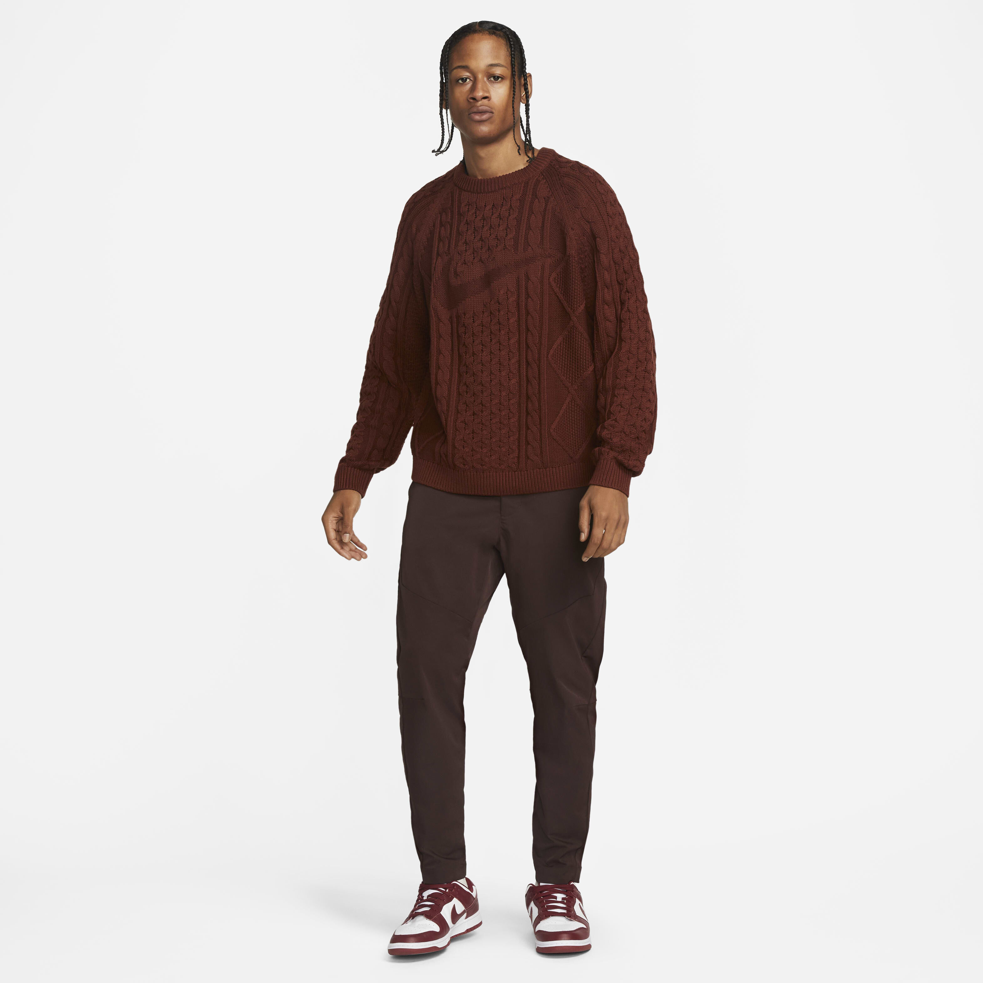 Buy Nike Life Men s Cable Knit Jumper Oxen Brown Nike Saudi Official