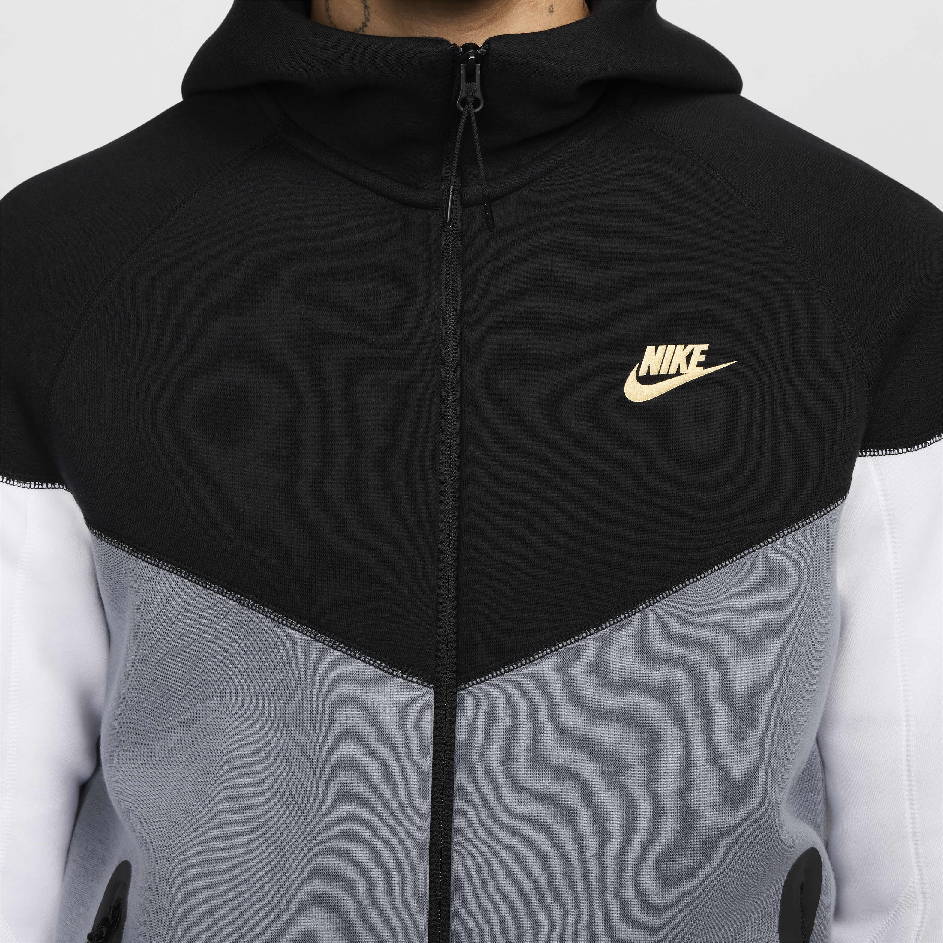 Buy Nike Sportswear Tech Fleece Windrunner Men s Full Zip Hoodie Black Cool Grey White Metallic Gold Nike Saudi Official