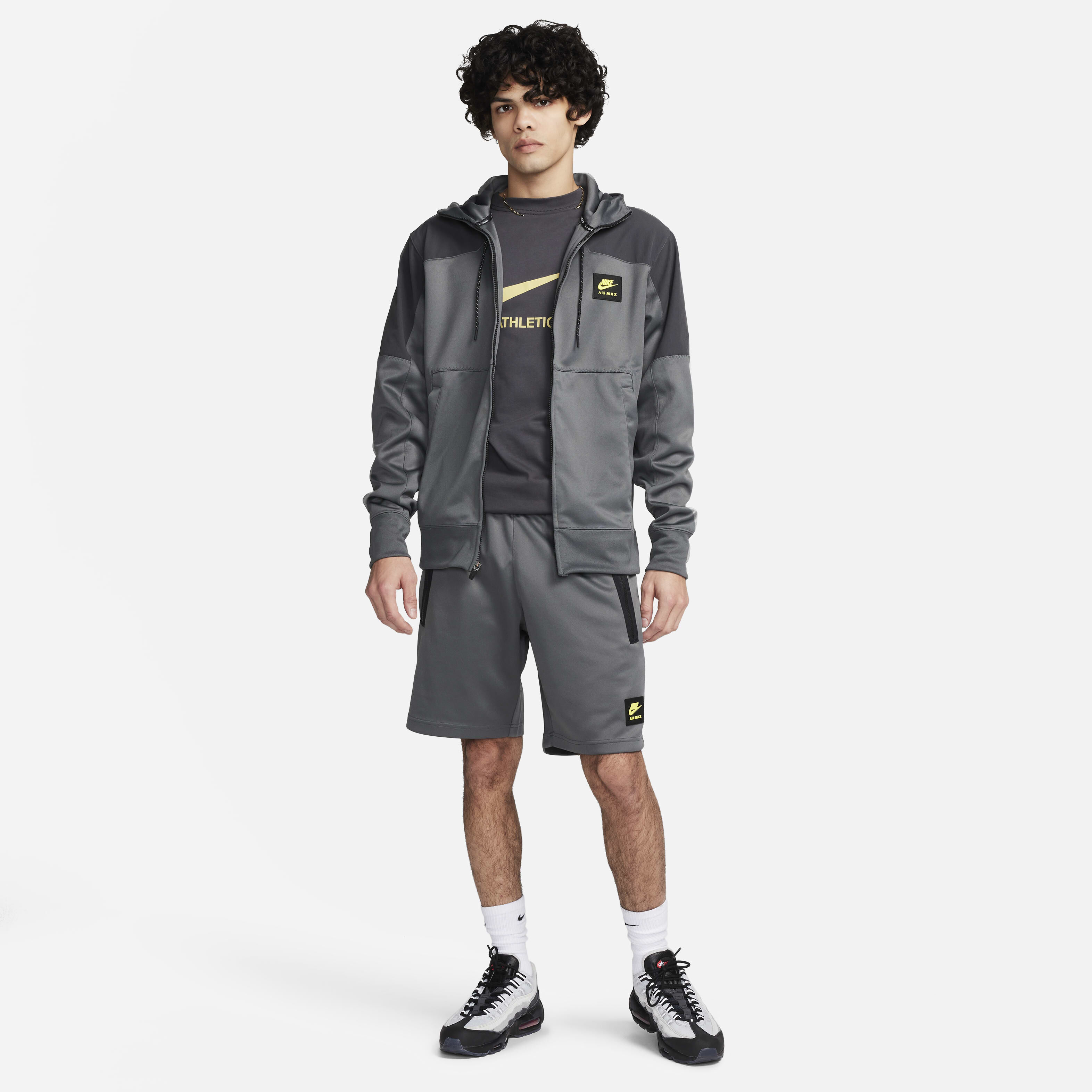 Buy Nike Air Max Men s Full Zip Hoodie Iron Grey Anthracite Black Opti Yellow Nike Saudi Official