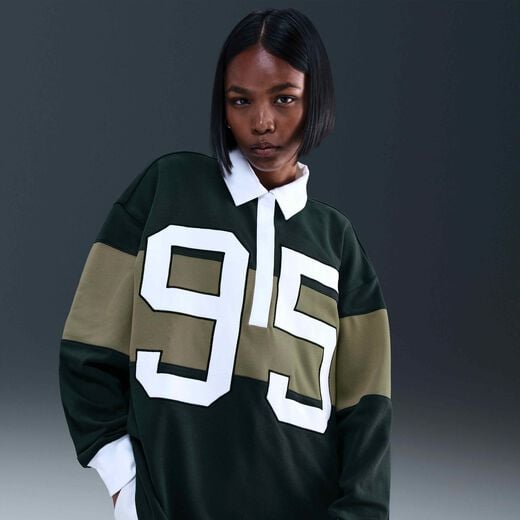 Clothing-Nike, Nike Sportswear, Women's Long-Sleeve Graphic Polo Top Clothing-Nike, Nike Sportswear, Women's Long-Sleeve Graphic Polo Top