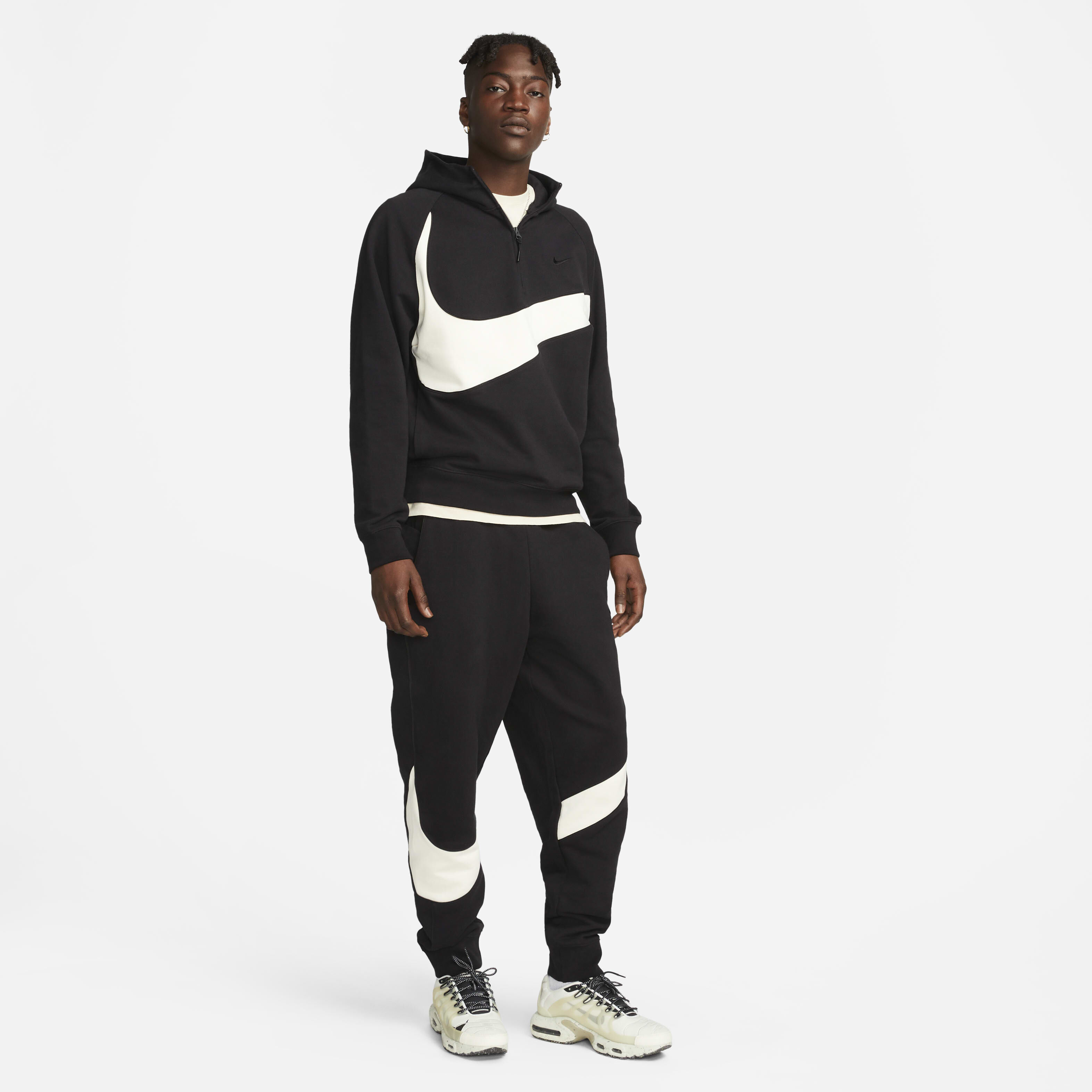 パーカー・フーディ Nike Swoosh Half Zip Fleece Hoodie Black White - Asia Nike Sportswear Big Swoosh Half Zip Hoodie (Asia Sizing