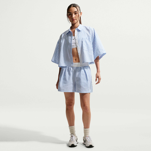 Nike Clothing-Nike, Nike Sportswear Chill Poplin, Women's Loose Mid-Rise Stripe Shorts