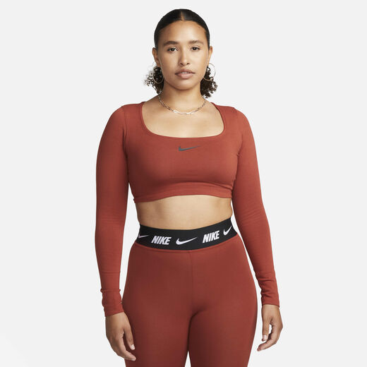 Orange-Nike, Nike Sportswear, Women's Long-Sleeve Crop Top