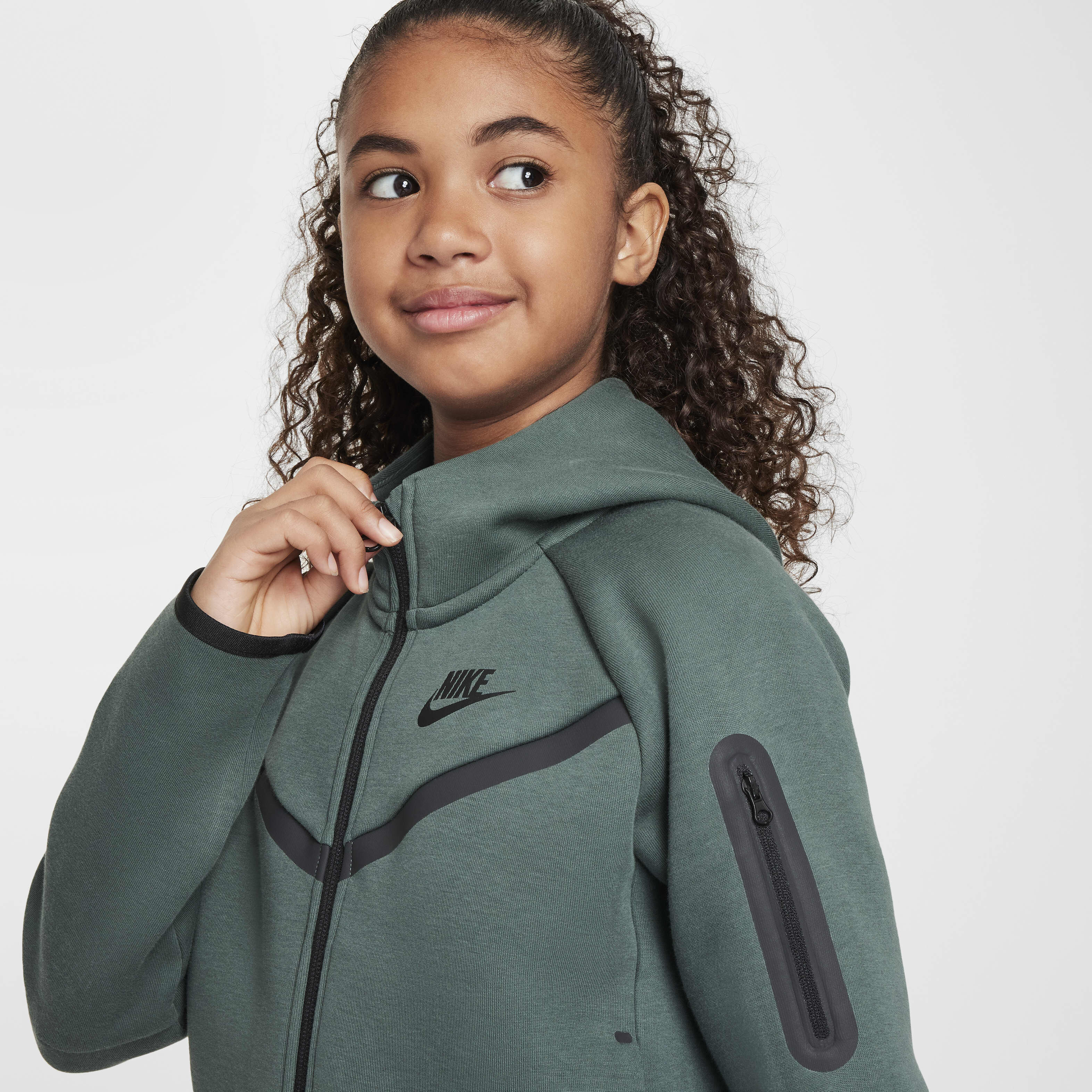 Buy Nike Sportswear Tech Fleece Older Kids Girls Full Zip Hoodie Vintage Green Black Black Black Nike Saudi Official