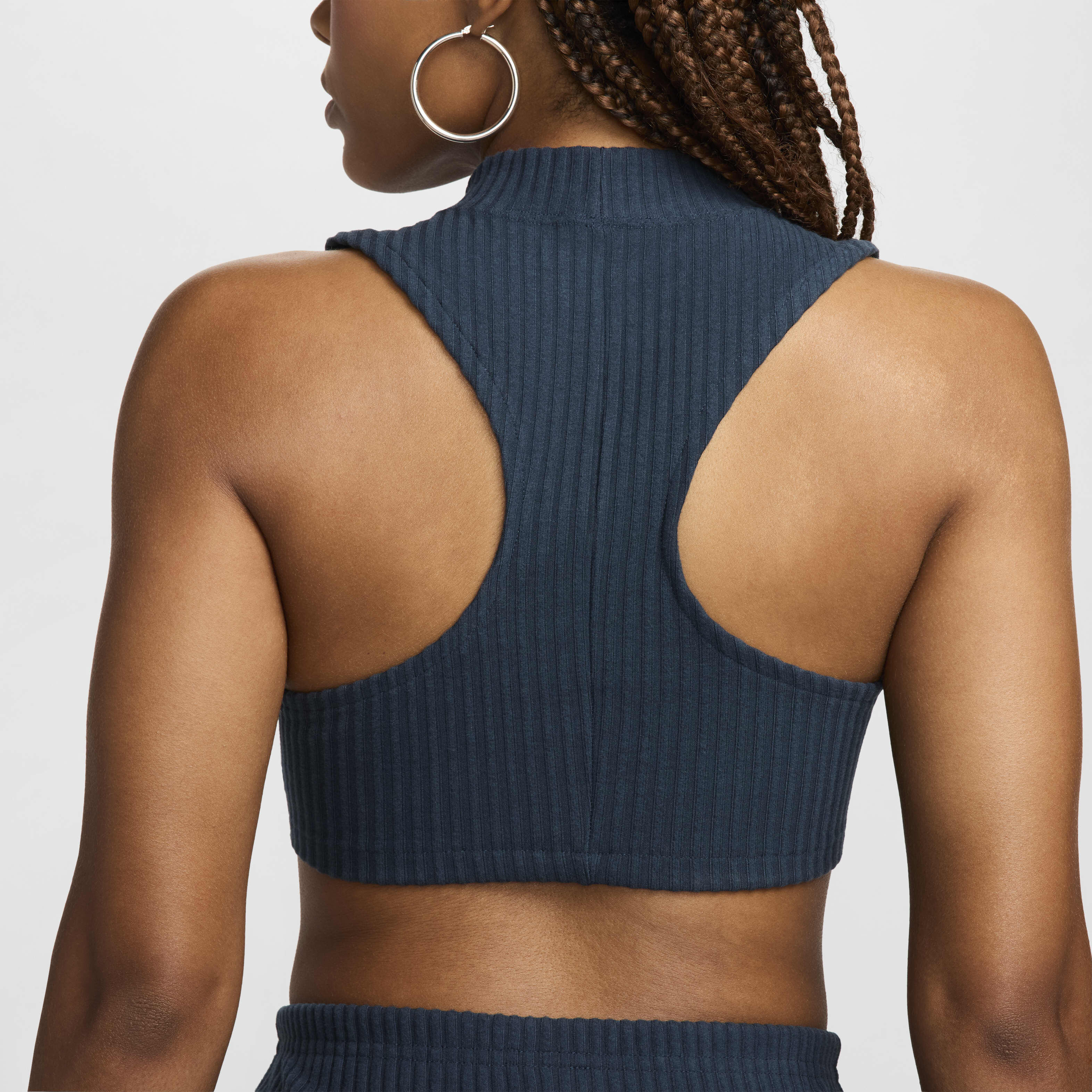 Buy Nike Sportswear Chill Rib Women s Tight Mock Neck Cropped Tank Top Armoury Navy Armoury Navy Nike Saudi Official