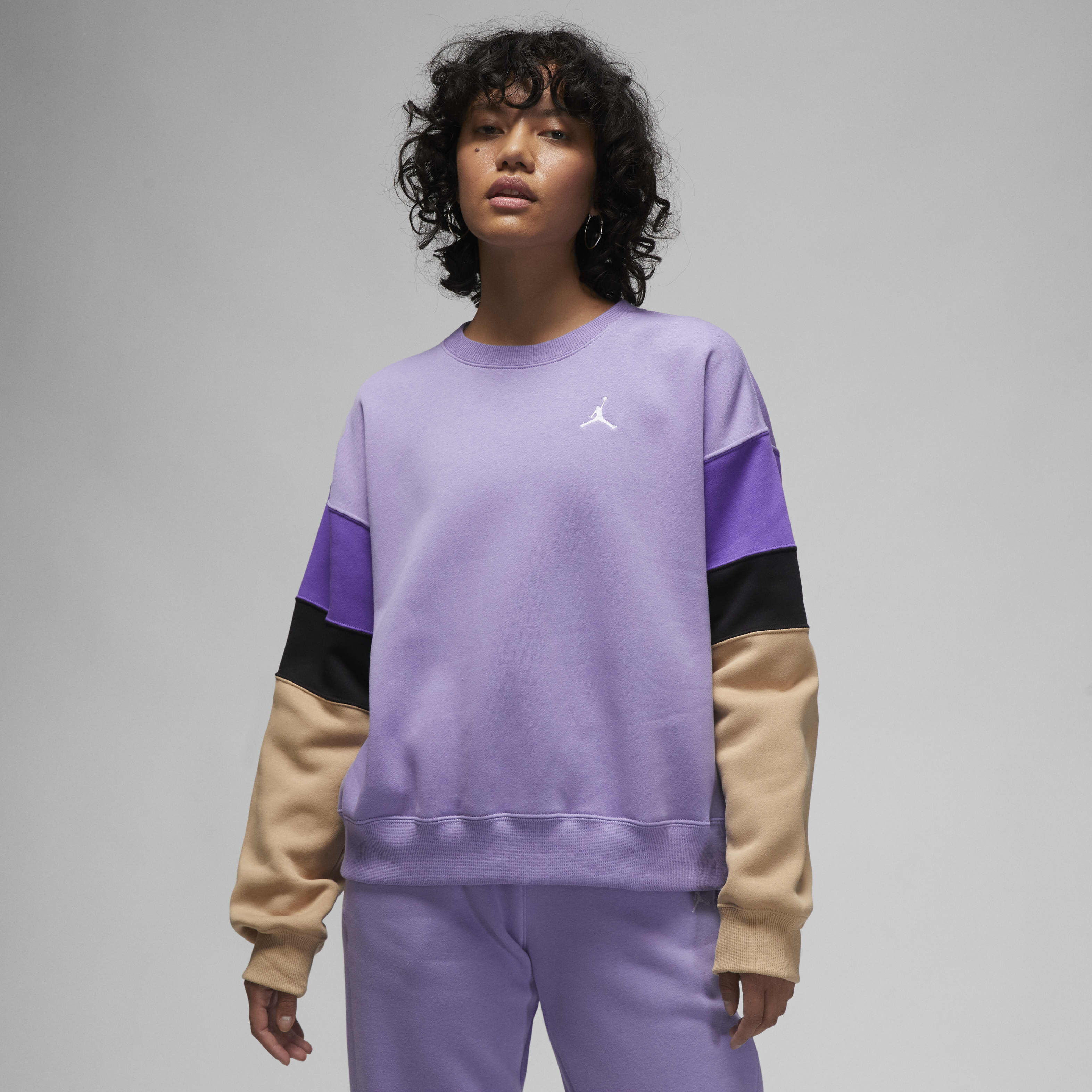 Buy Jordan Brooklyn Fleece Women s Crew Neck Sweatshirt Sky J Light Purple Desert White Nike Saudi Official