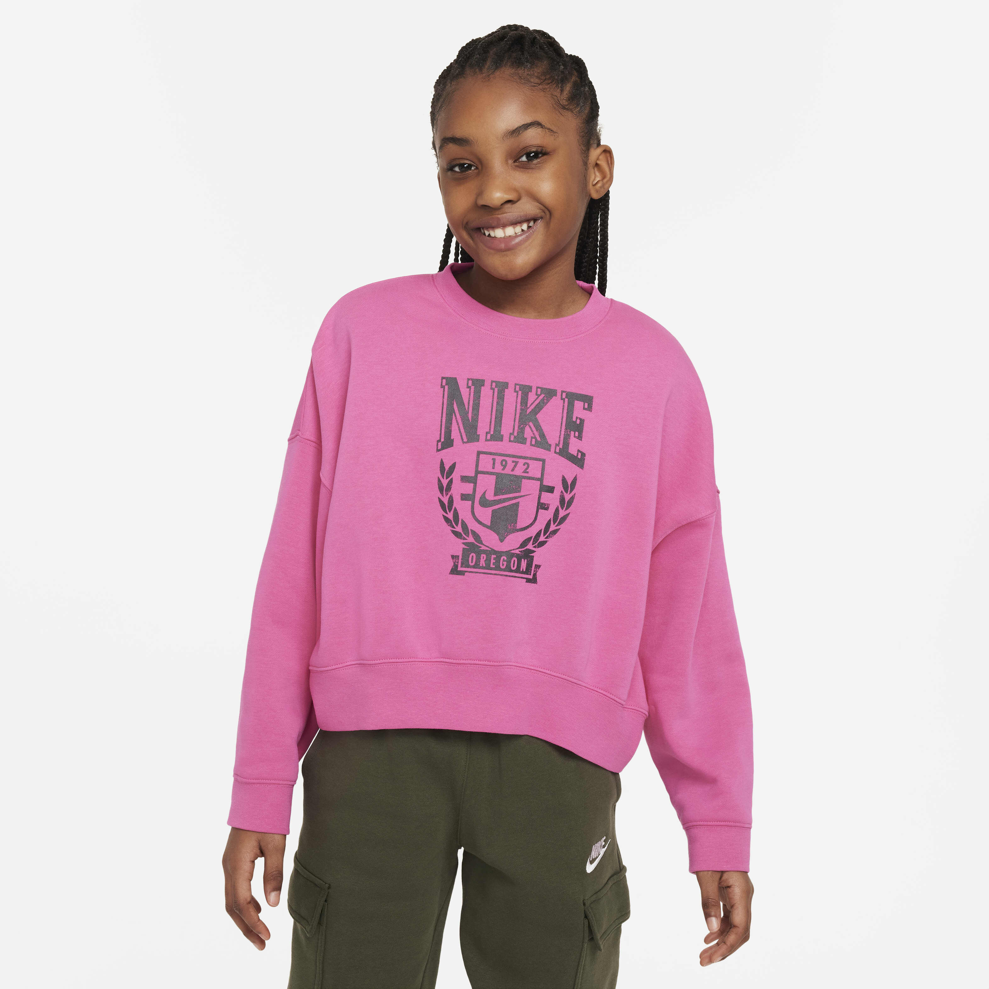 Buy Nike Sportswear Older Kids Girls Oversized Fleece Crew Neck Sweatshirt Alchemy Pink Nike Saudi Official