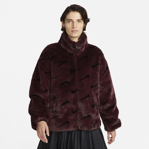 Women's Track Jackets-Nike, Nike Sportswear Plush, Women's Printed Faux Fur Jacket