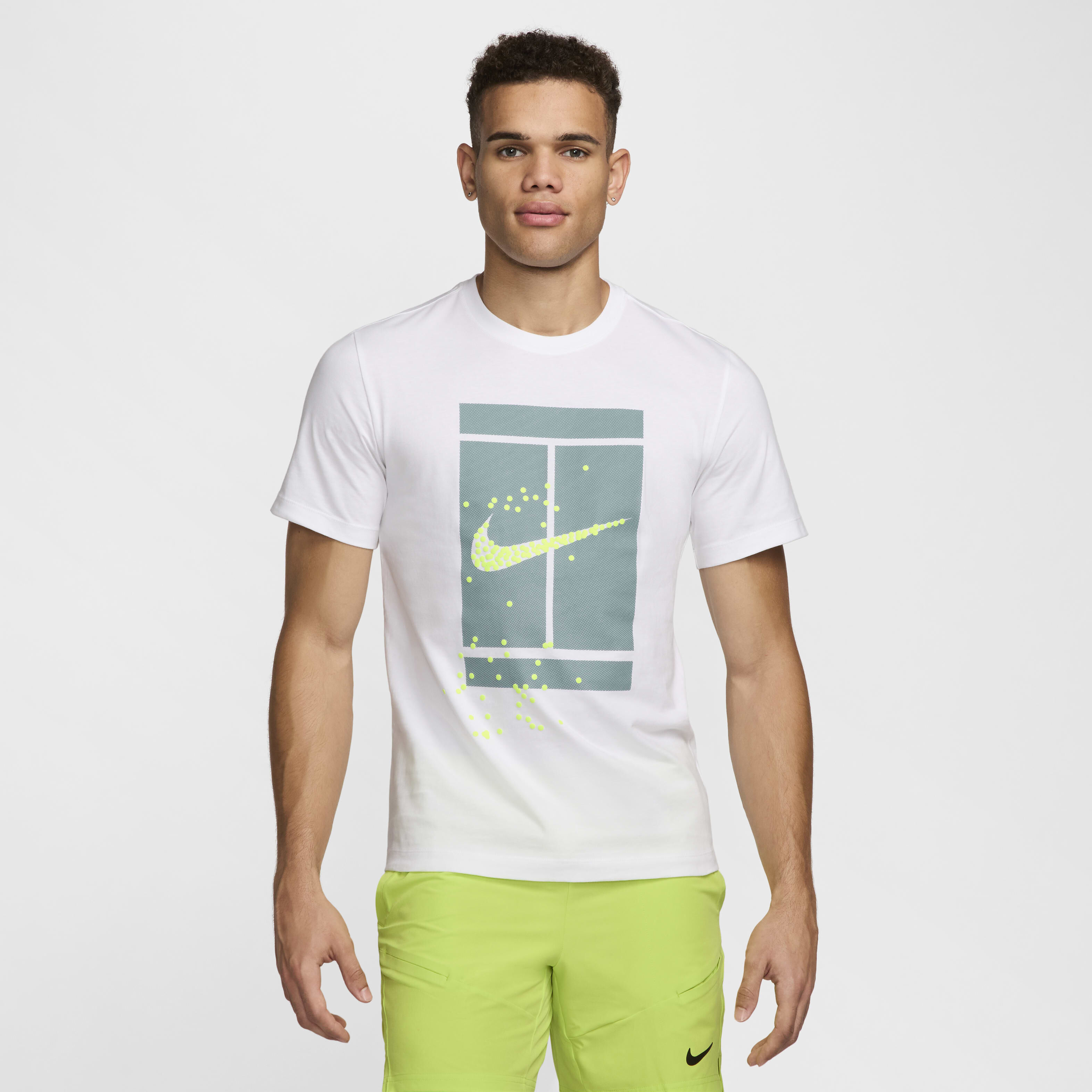 white nike shirt with green swoosh